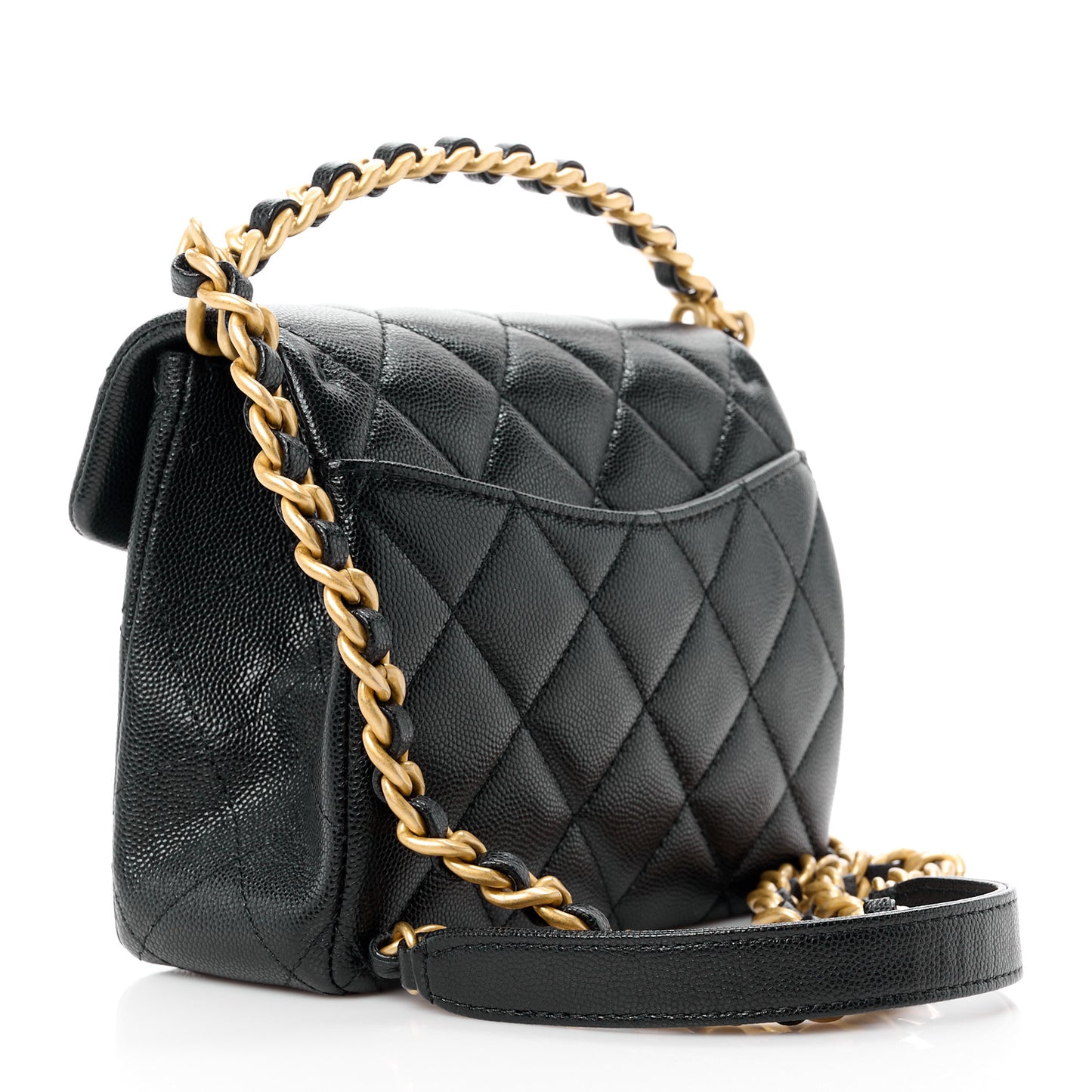 Caviar Quilted 31 Rue Cambon Mini Top Handle Flap Black