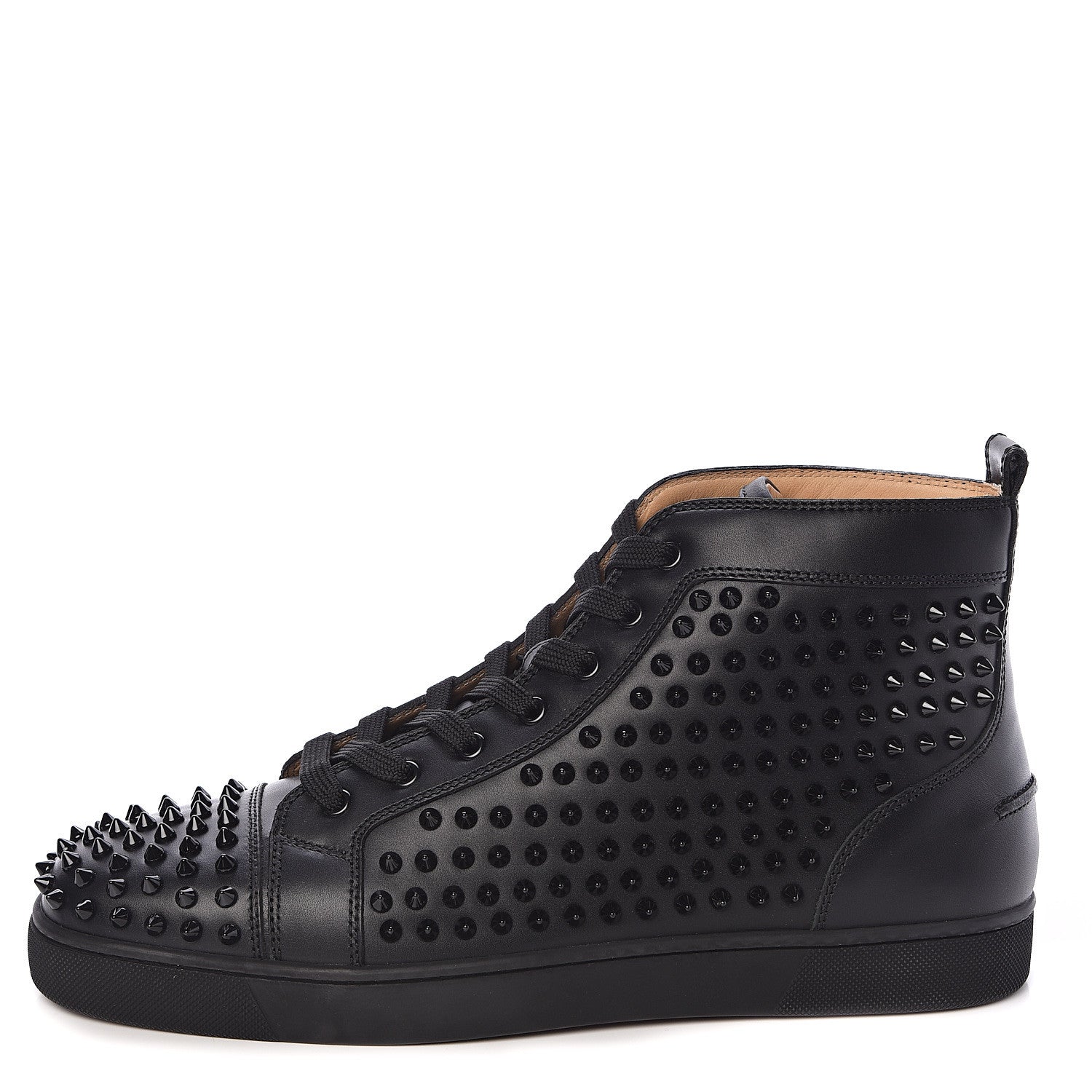 Christian Louboutin Calfskin Mens Louis Spikes Flat Sneakers 44.5 Black 1 of 8