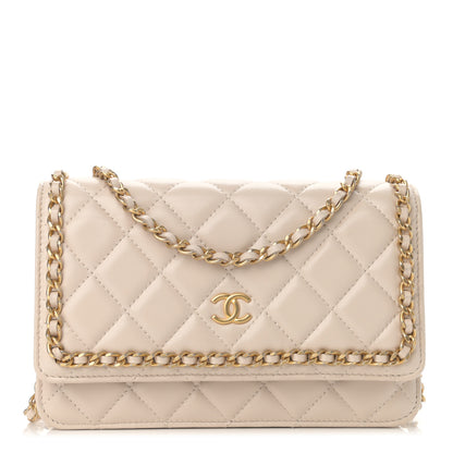 Chanel Lambskin Quilted Chain Around Wallet On Chain WOC Beige 1 of 12