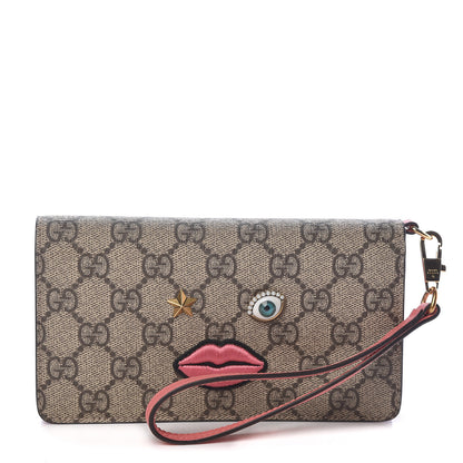 Gucci GG Supreme Monogram Embroidered Face iPhone 6 Case Wristlet Pink 1 of 7