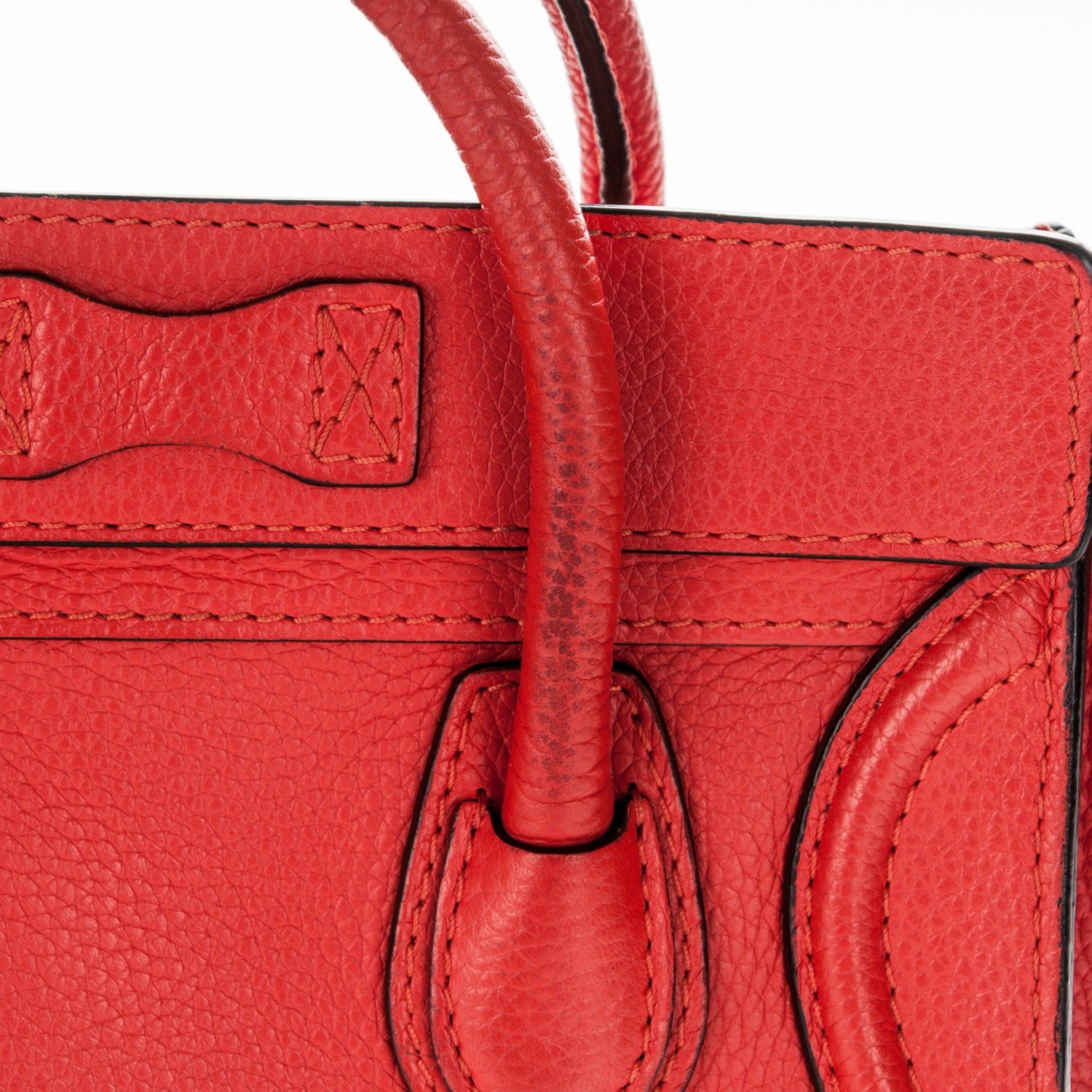 Celine Drummed Calfskin Nano Luggage Vermillion 6 of 11