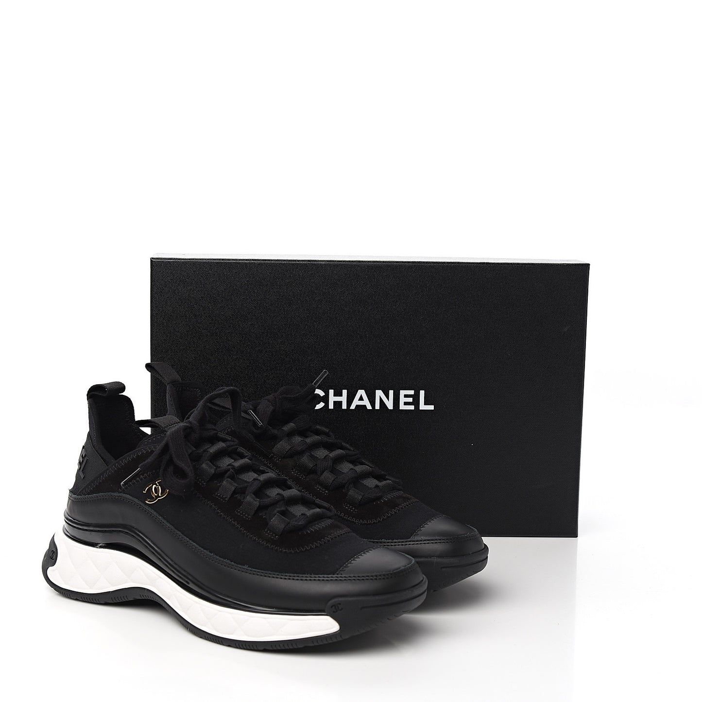 Velvet Calfskin Mixed Fibers CC Sneakers 39 Black