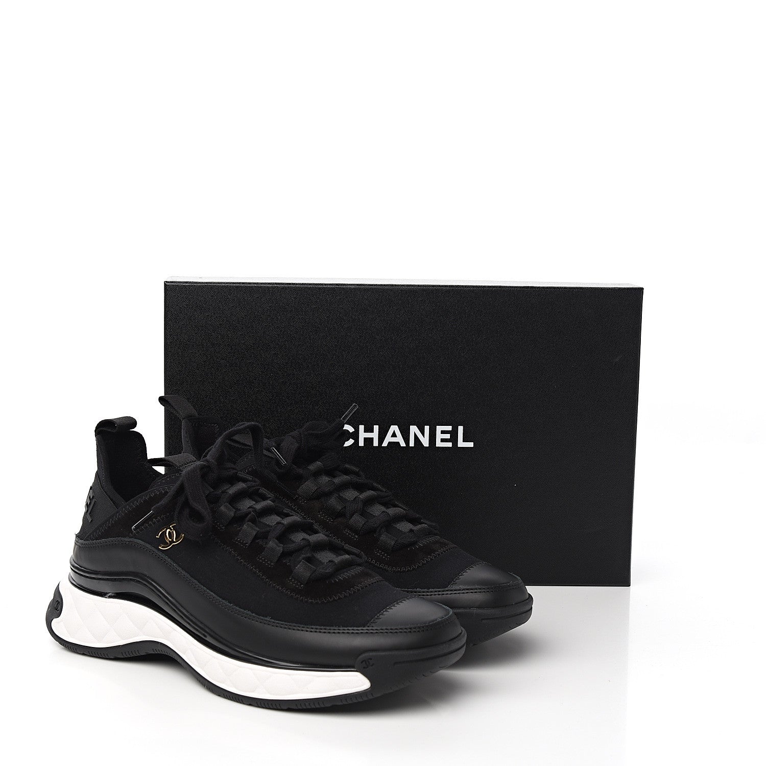 Chanel Velvet Calfskin Mixed Fibers CC Sneakers 39 Black 9 of 9