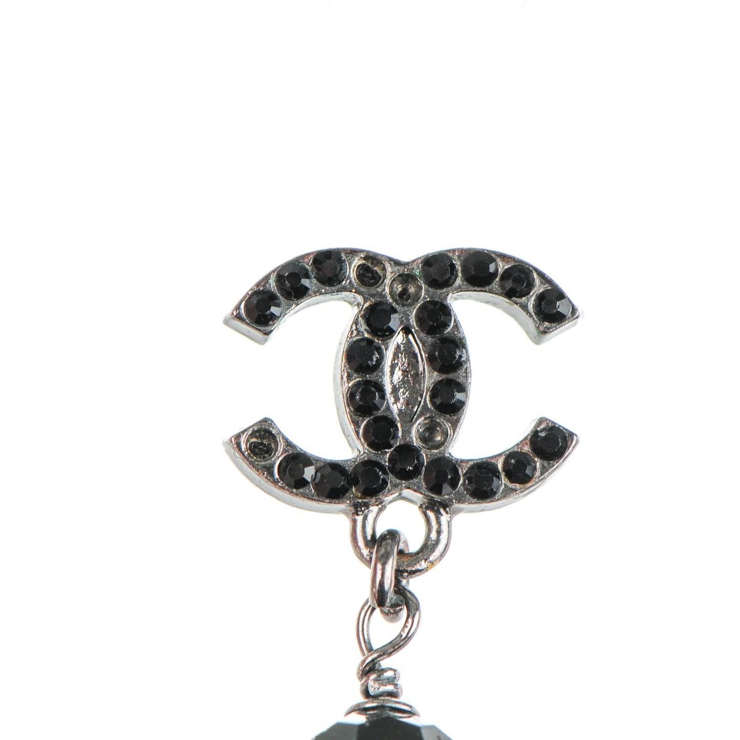Crystal Bead CC Drop Earrings Black