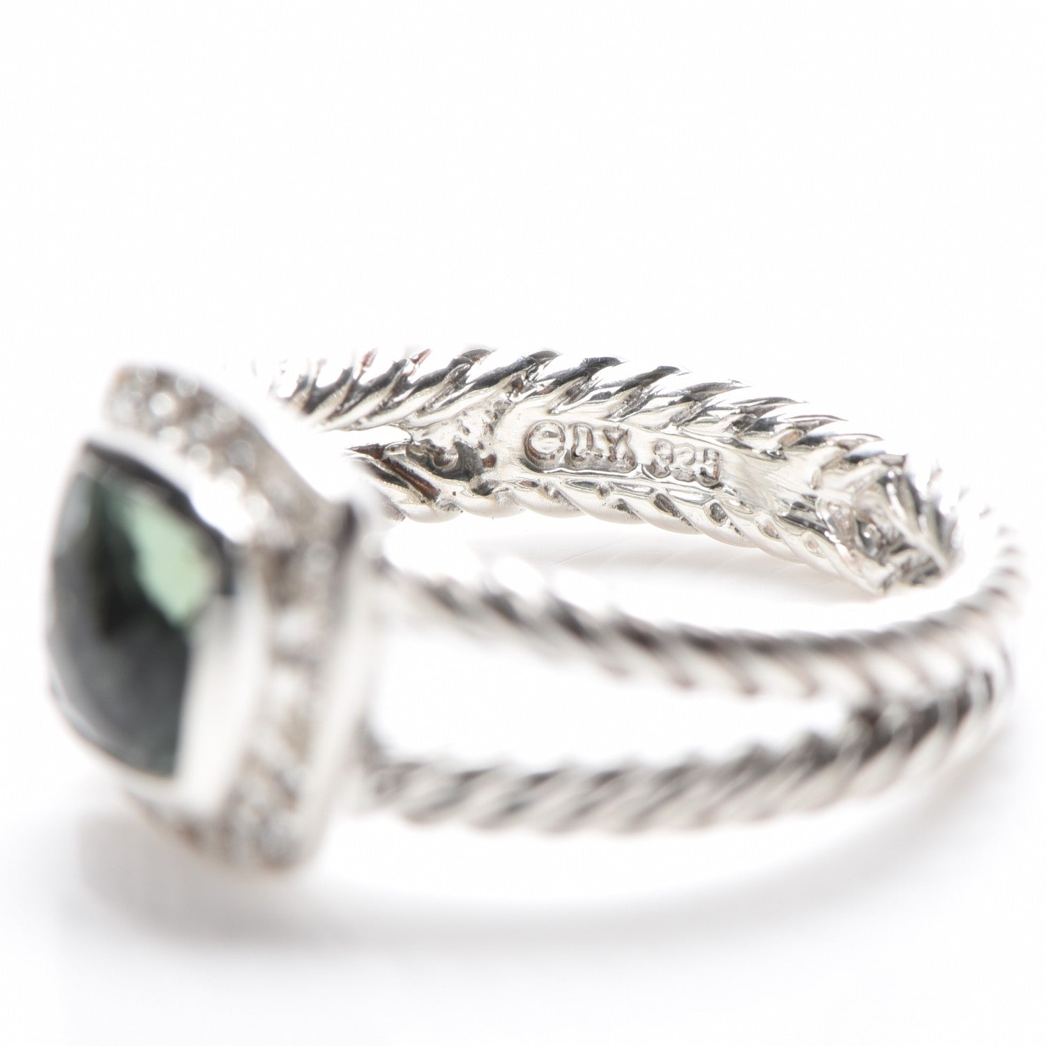 David Yurman Sterling Silver Diamond Prasiolite 7mm Petite Albion Ring 53 6.5 3 of 4