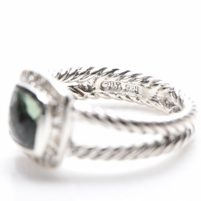 David Yurman Sterling Silver Diamond Prasiolite 7mm Petite Albion Ring 53 6.5 3 of 4