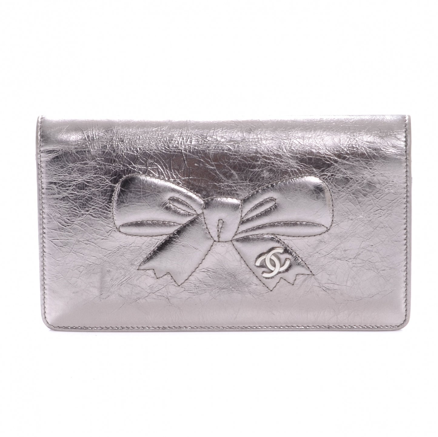 Leather CC Bow Wallet Metallic Silver
