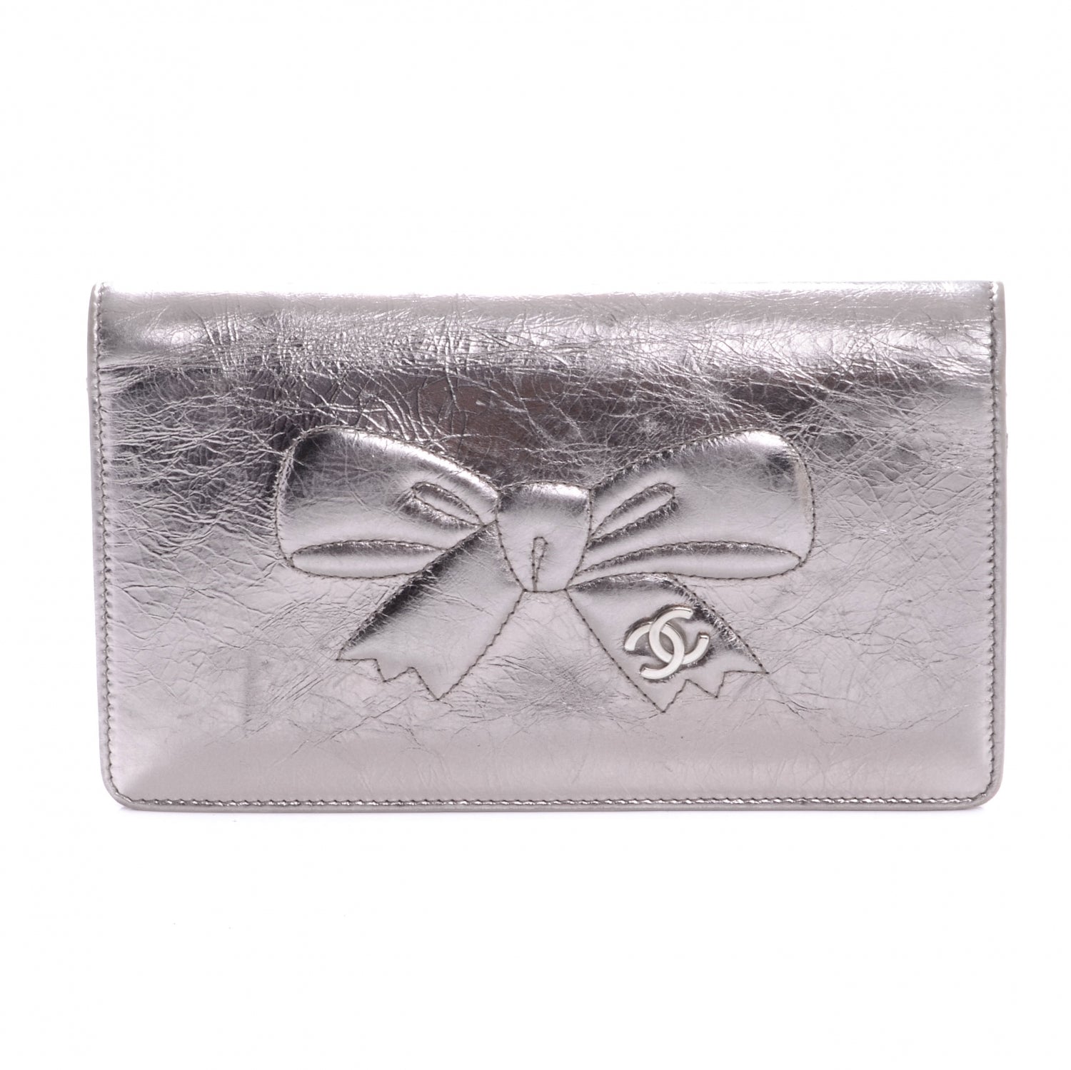 Chanel Leather CC Bow Wallet Metallic Silver 1 of 8