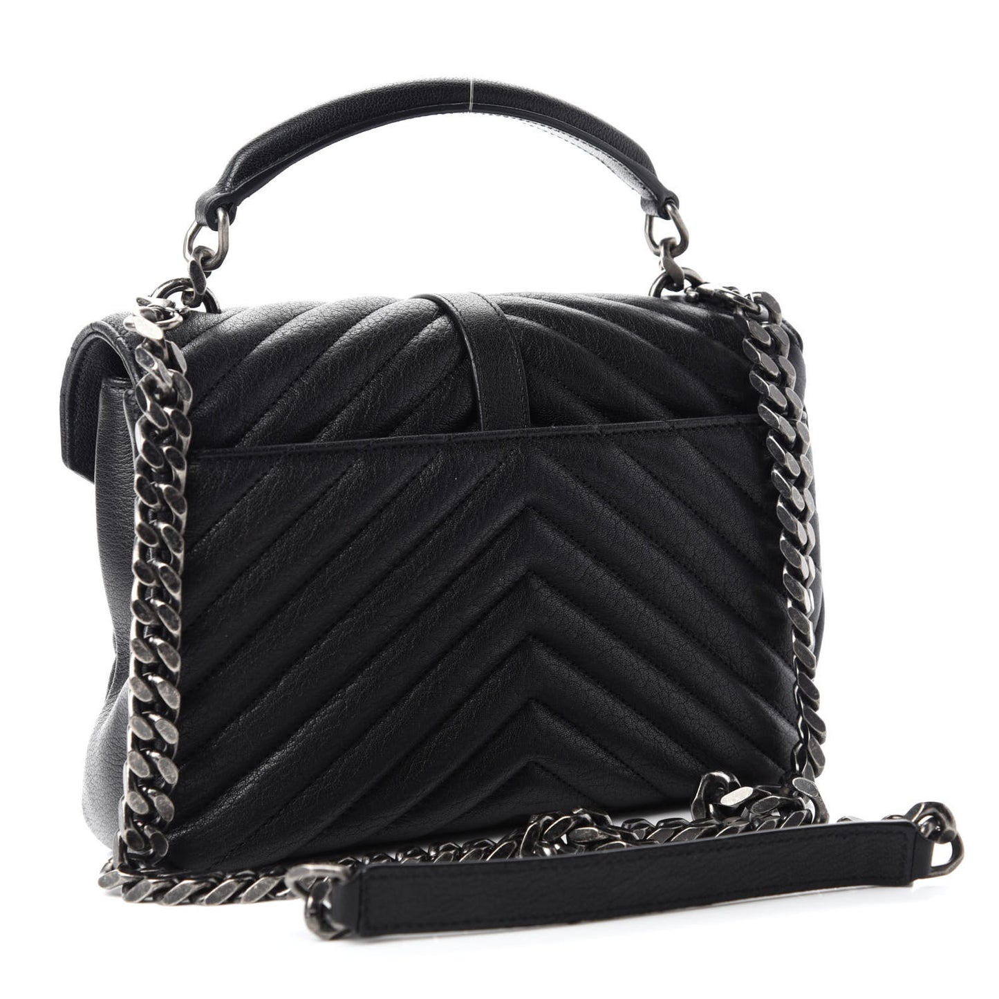 Sheepskin Matelasse Chevron Monogram Medium College Bag Black
