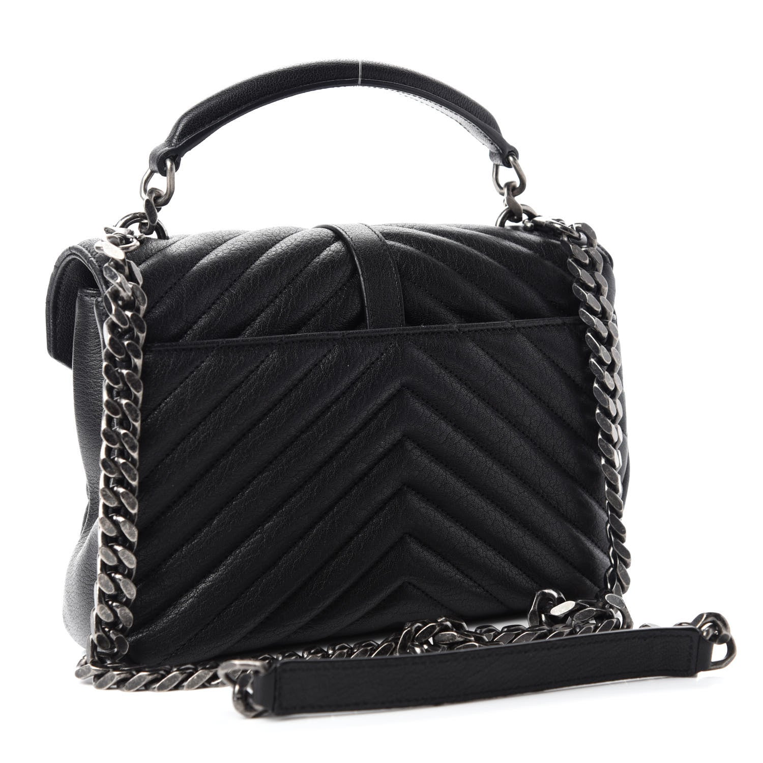 Saint Laurent Sheepskin Matelasse Chevron Monogram Medium College Bag Black 3 of 11
