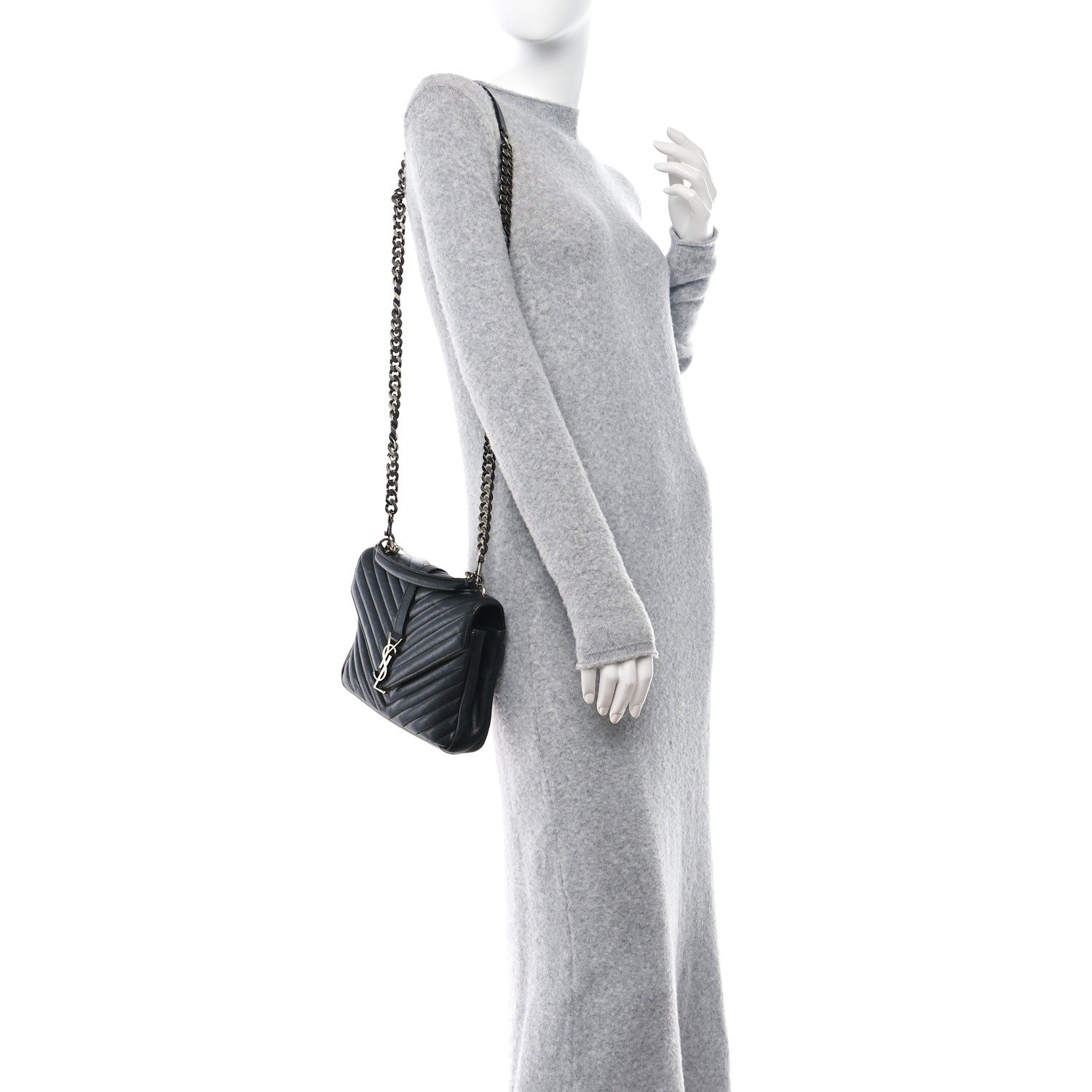 Saint Laurent SAINT LAURENT Sheepskin Matelasse Chevron Monogram Medium College Bag Black 2 of 12