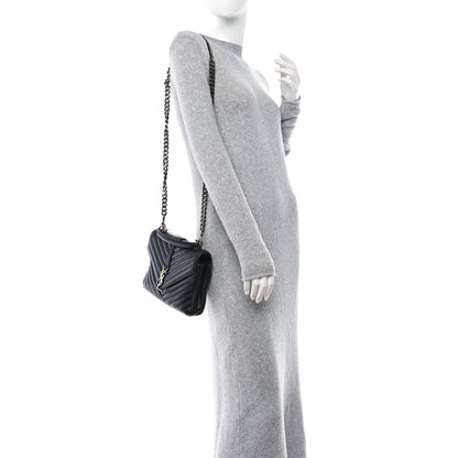 Saint Laurent SAINT LAURENT Sheepskin Matelasse Chevron Monogram Medium College Bag Black 2 of 12