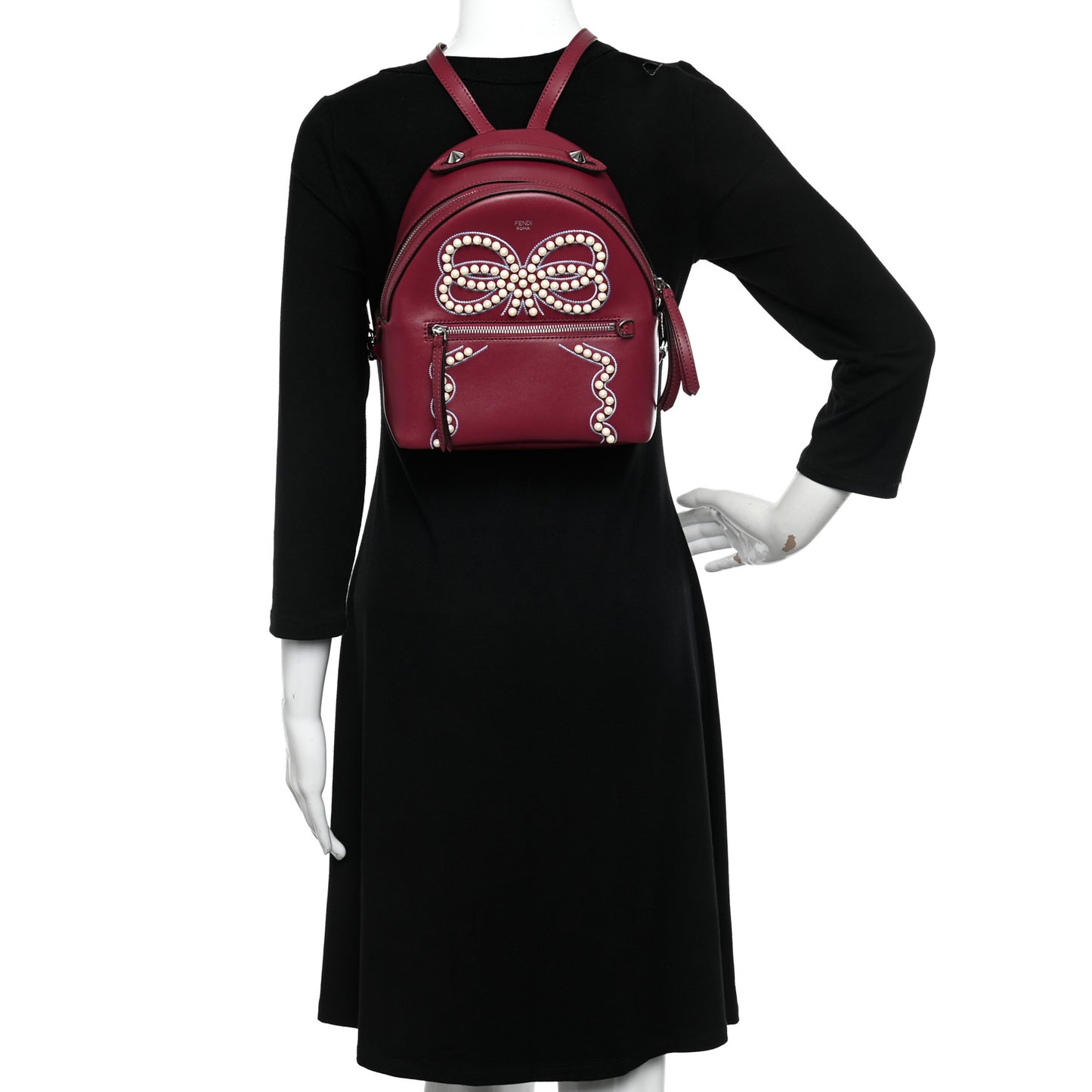 Vitello Liberty Pearl Romantic Bow Mini Backpack Black Cherry