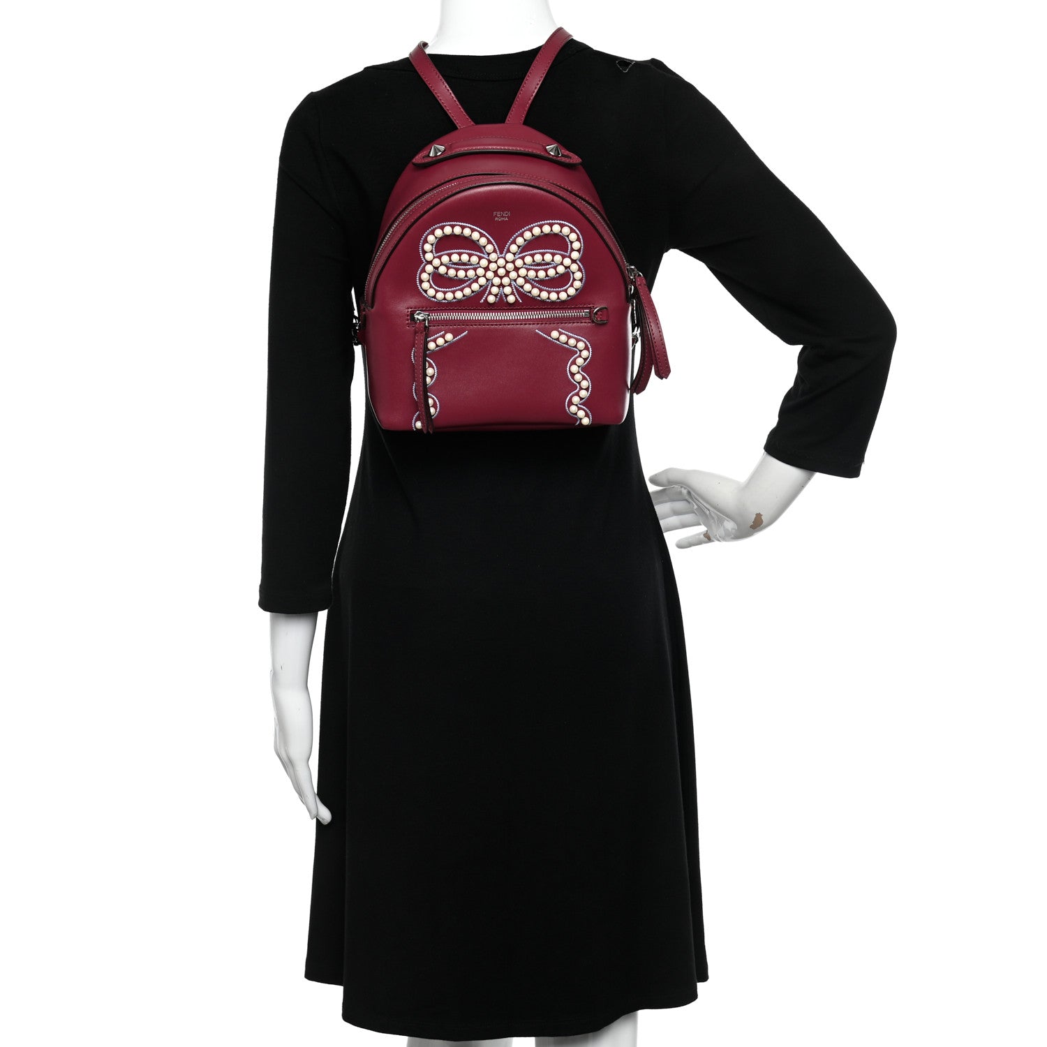 Fendi Vitello Liberty Pearl Romantic Bow Mini Backpack Black Cherry 2 of 9