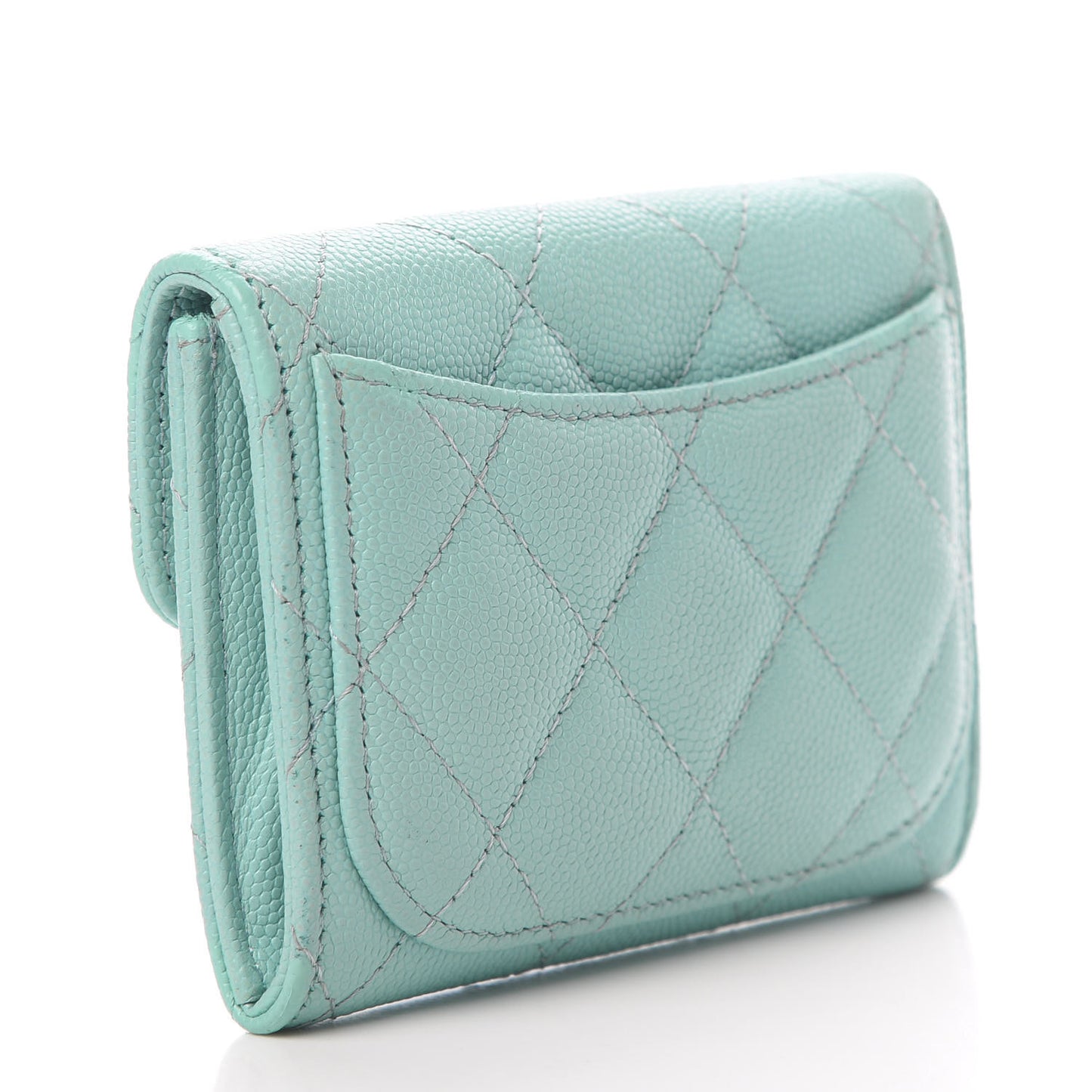 Caviar Quilted Flap Card Holder Wallet Light Blue