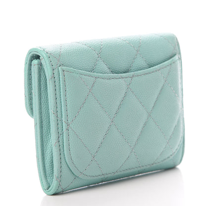 Chanel Caviar Quilted Flap Card Holder Wallet Light Blue 3 of 13