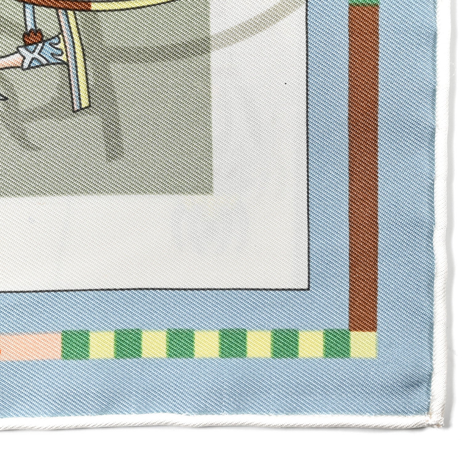 Hermes Silk Voitures en Equilibre Scarf 45 Vert Amande Bleu Glacier Jaune 8 of 8