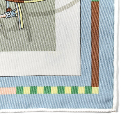 Hermes Silk Voitures en Equilibre Scarf 45 Vert Amande Bleu Glacier Jaune 8 of 8