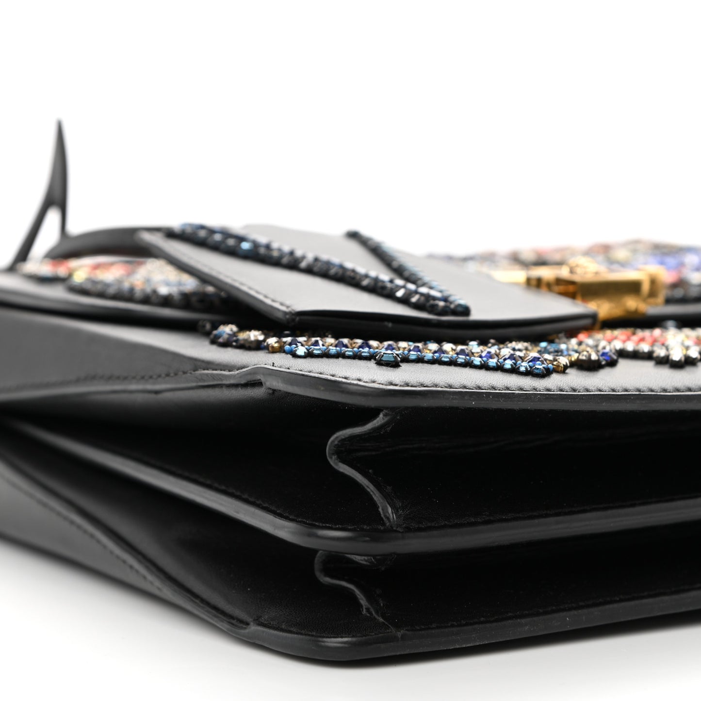 Nappa Crystal Crown Embellished La Medusa Top Handle Messenger Flap Black Multicolor