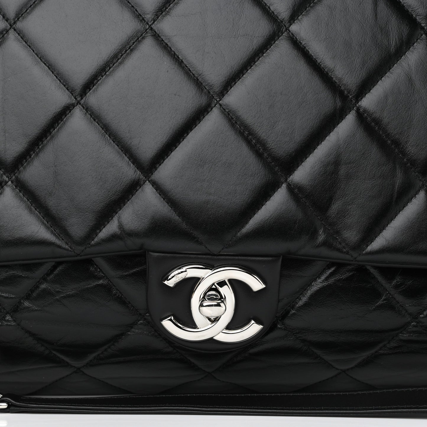 Aged Calfskin Quilted Large Express Bowling Bag Black