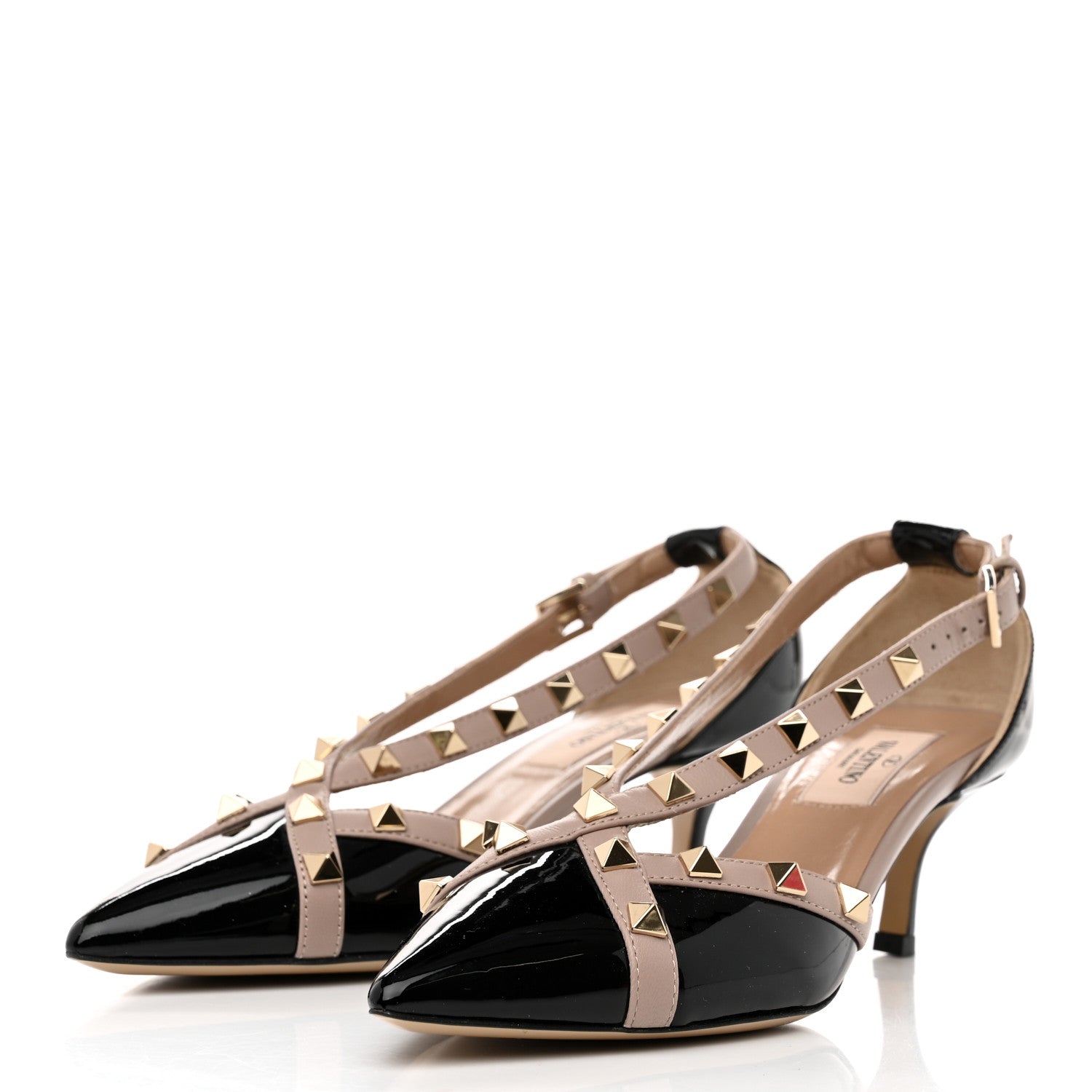 Valentino Garavani Patent Rockstud Cross Strap D'Orsay 55mm Pumps 35.5 Black Poudre 3 of 8