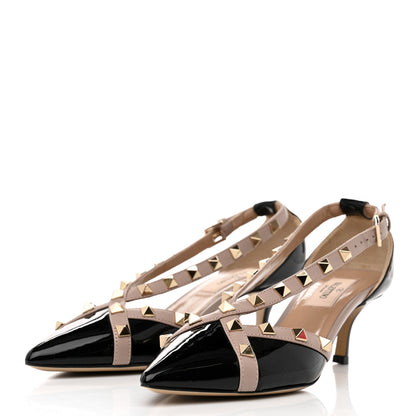 Valentino Garavani Patent Rockstud Cross Strap D'Orsay 55mm Pumps 35.5 Black Poudre 3 of 8