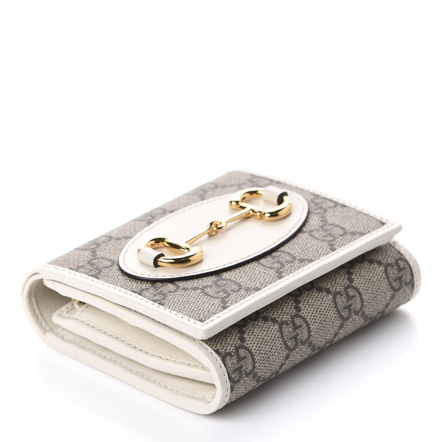 GG Supreme Monogram Azalea Calfskin Horsebit 1955 Flap Card Case Wallet Beige Ebony Mystic White