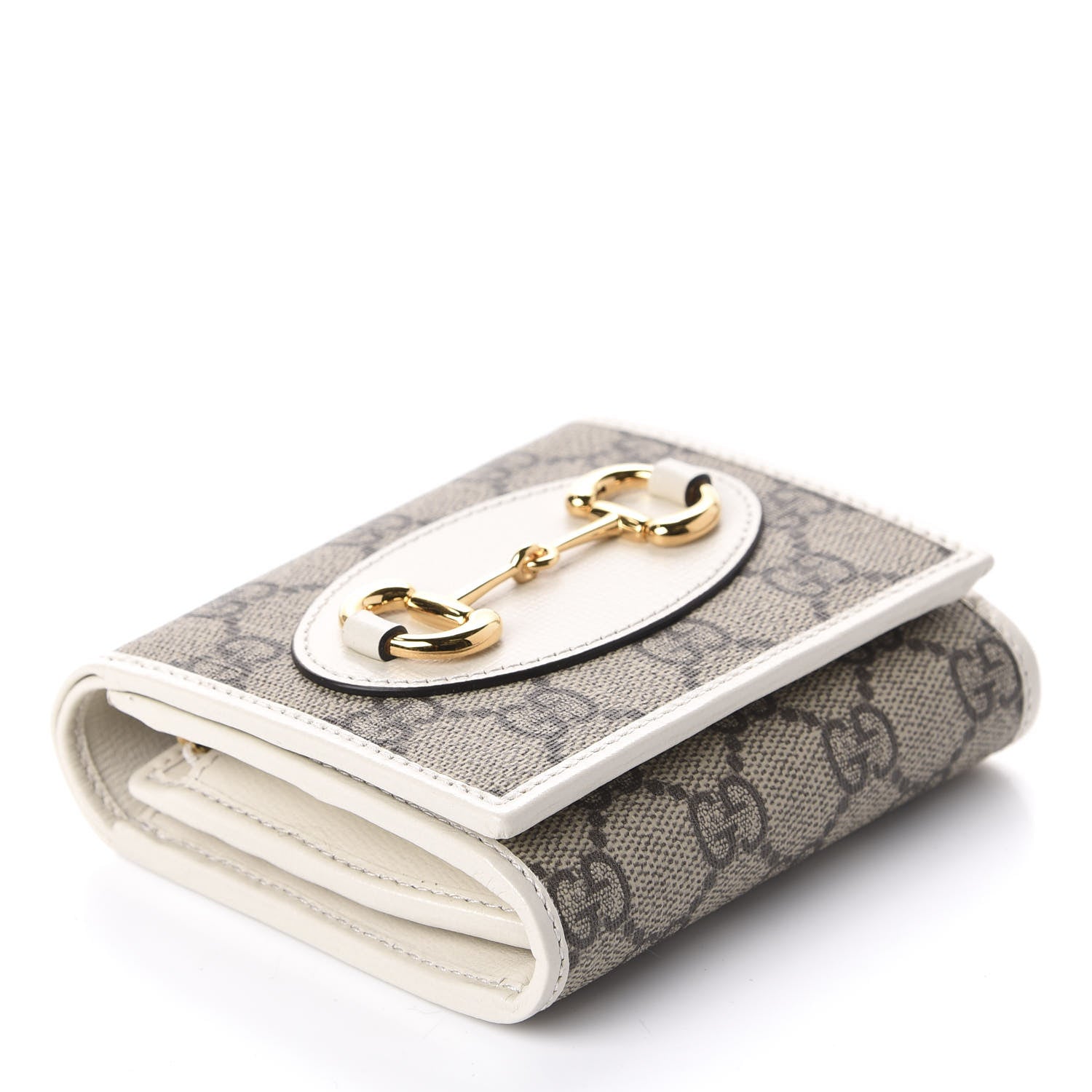 Gucci GG Supreme Monogram Azalea Calfskin Horsebit 1955 Flap Card Case Wallet Beige Ebony Mystic White 4 of 9