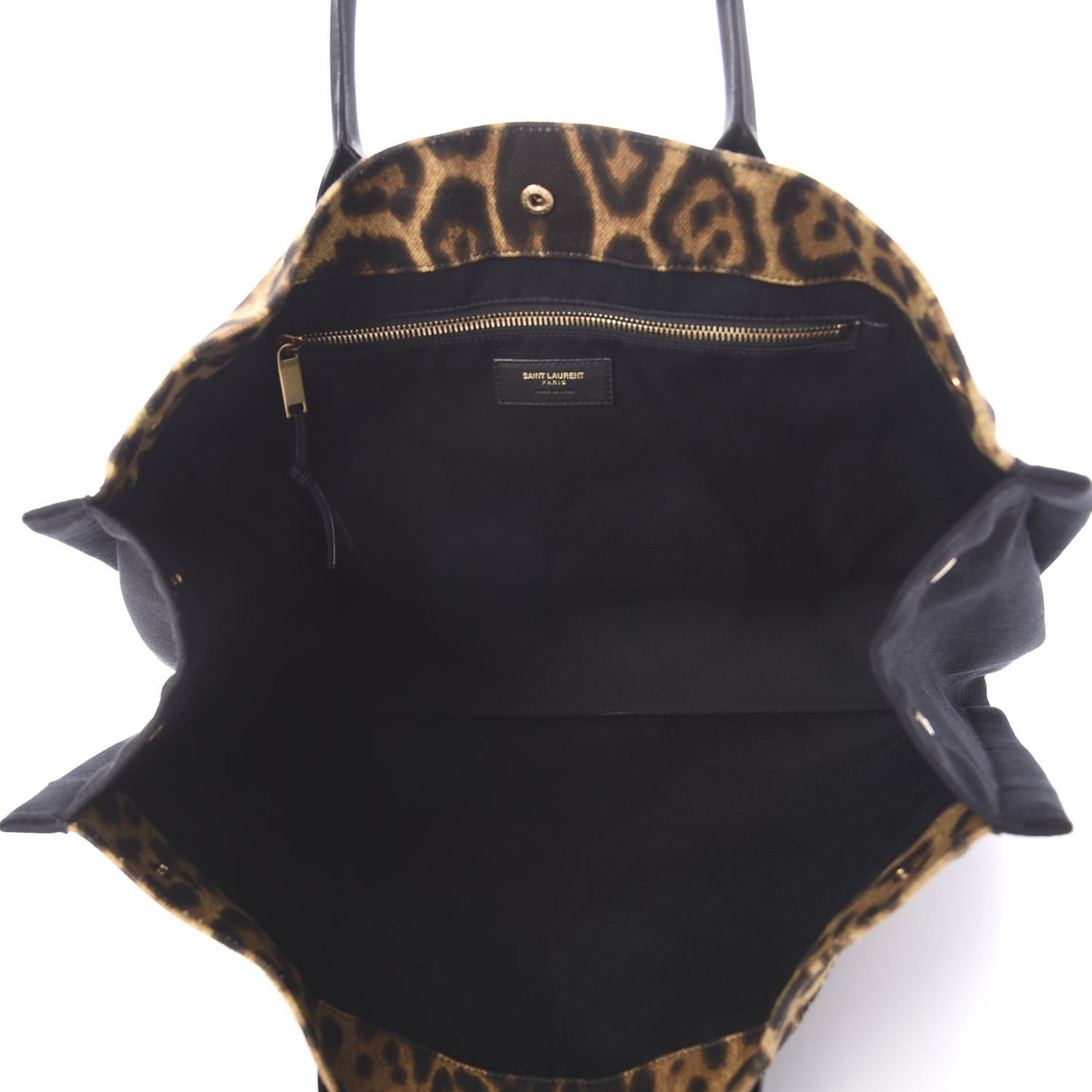 Canvas Calfskin Leopard Print Rive Gauche Noe Tote Natural Black