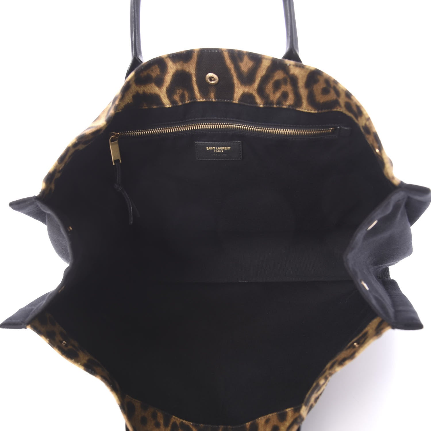 Saint Laurent Canvas Calfskin Leopard Print Rive Gauche Noe Tote Natural Black 5 of 10