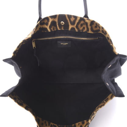 Saint Laurent Canvas Calfskin Leopard Print Rive Gauche Noe Tote Natural Black 5 of 10
