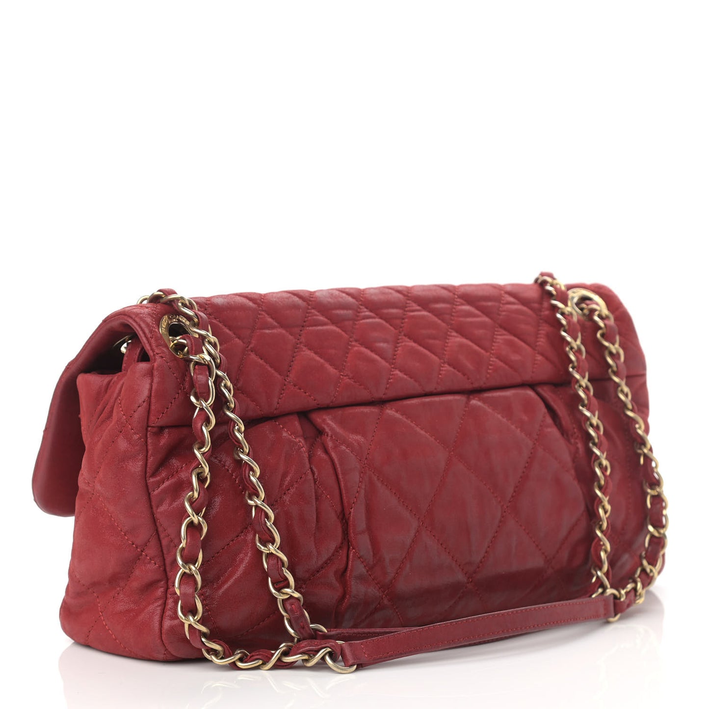 Iridescent Calfskin Large Chic Quilt Flap Red