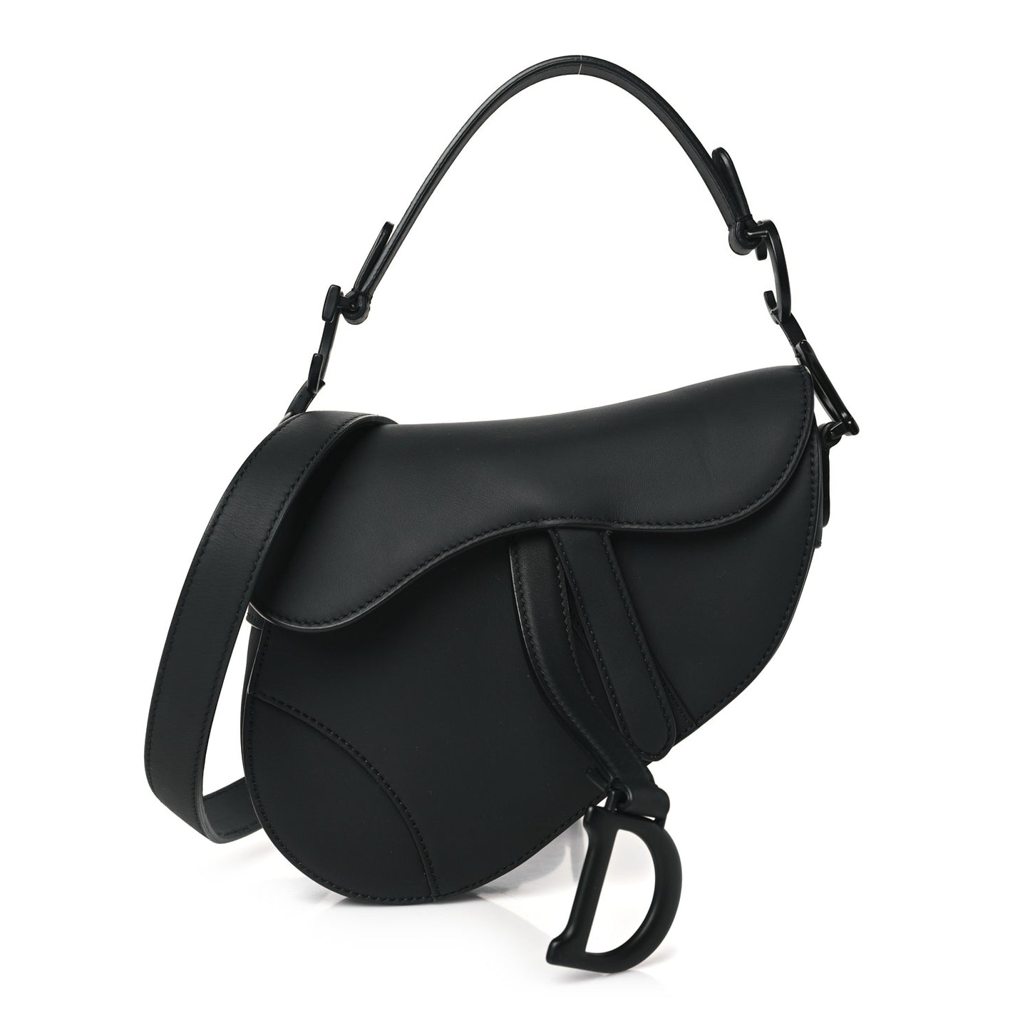 Ultra Matte Calfskin Mini Saddle Bag With Strap Black