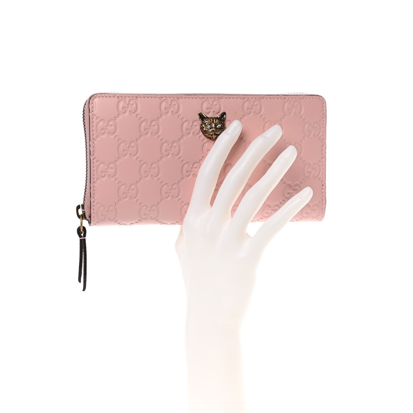 Guccissima Signature Crystal Cat Zip Around Wallet Light Candy Pink
