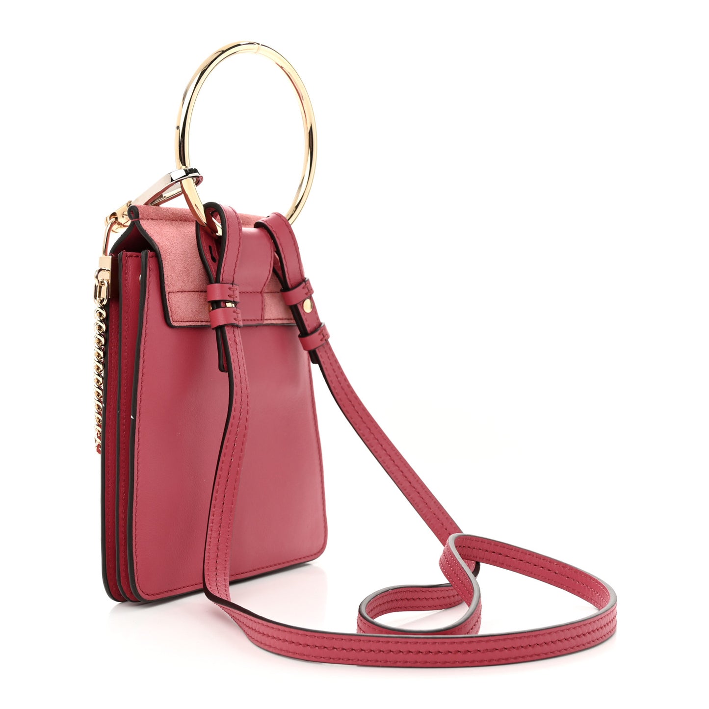 Suede Calfskin Mini Faye Bracelet Bag Scarlet Pink