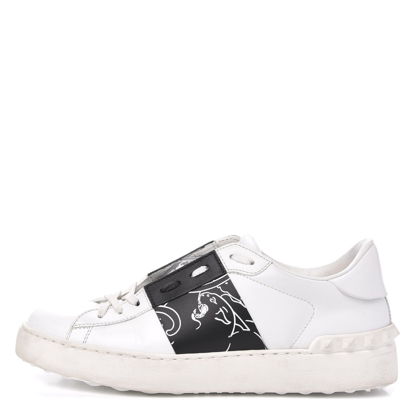 Calfskin Panther Womens Rockstud Open Sneakers 39 White