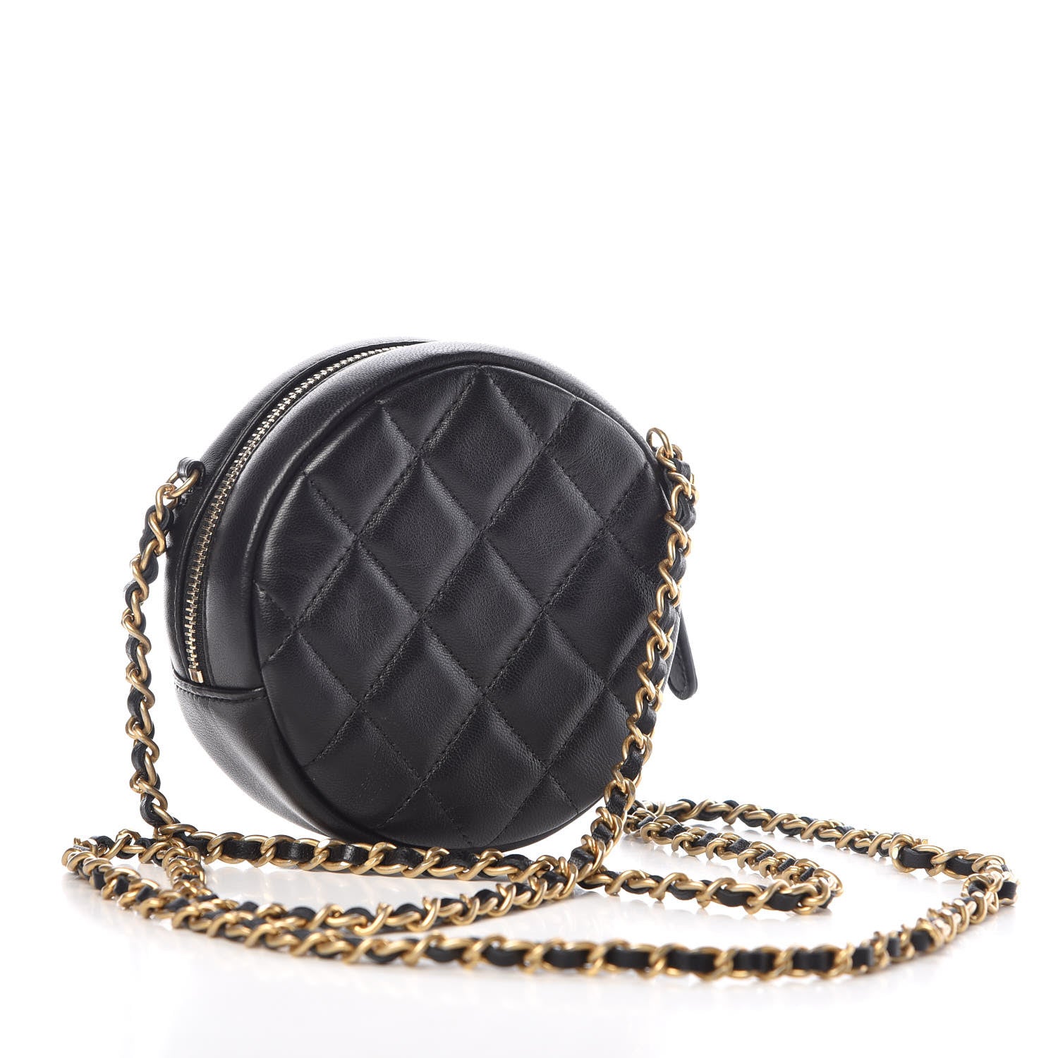 Chanel Lambskin Quilted Studded Round Clutch With Chain Black 3 of 8