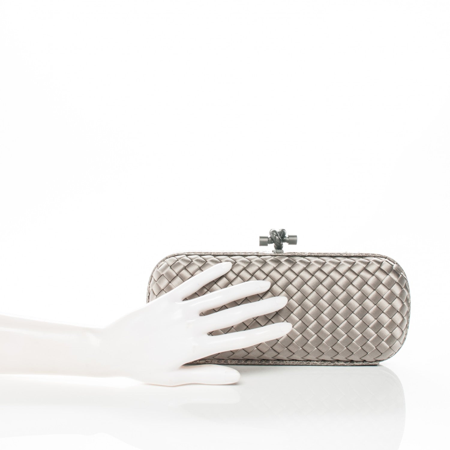 Bottega Veneta Satin Intreccio Impero Ayers Stretch Knot Clutch Grey 2 of 6
