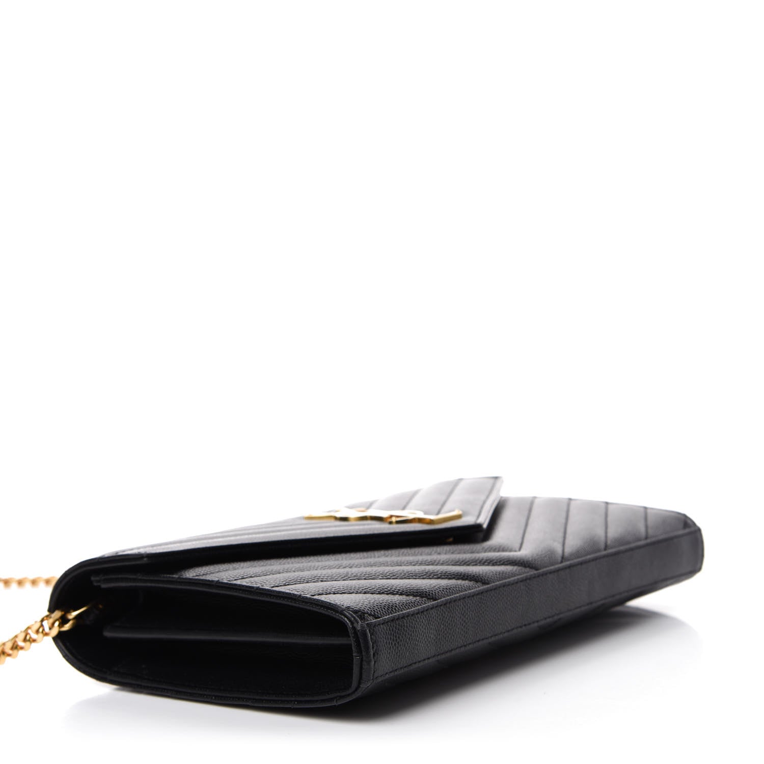 Saint Laurent Grain De Poudre Matelasse Chevron Monogram Chain Wallet Black 4 of 10