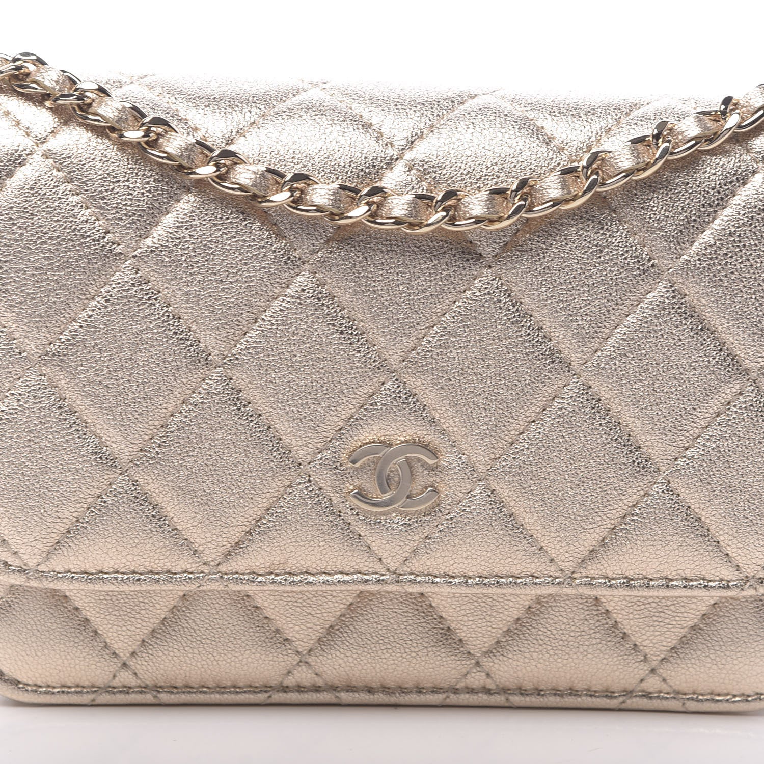 Chanel Metallic Lambskin Quilted Mini Wallet On Chain WOC Gold 11 of 12