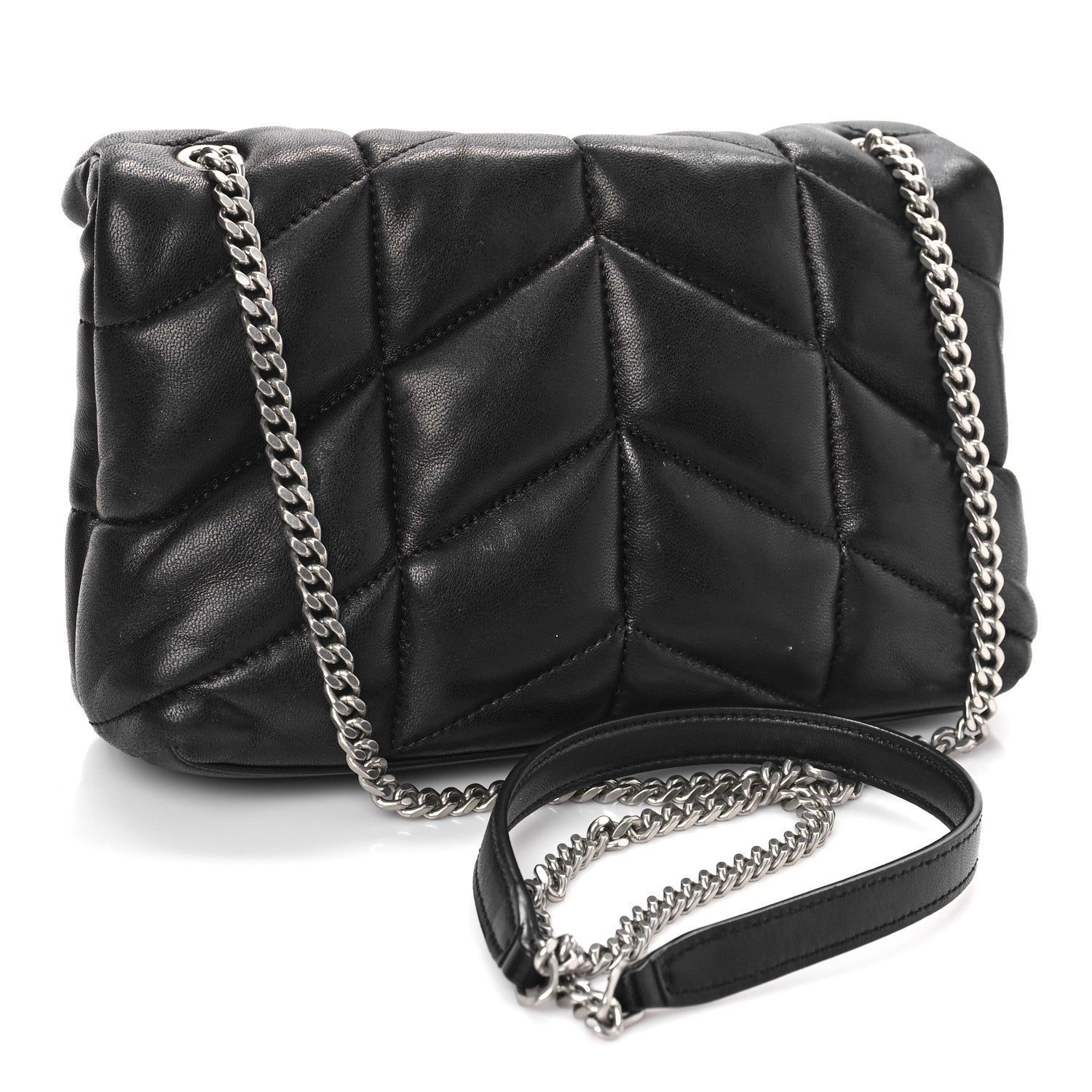 Saint Laurent Lambskin Quilted Toy Loulou Puffer Monogram Chain Satchel Black 3 of 10
