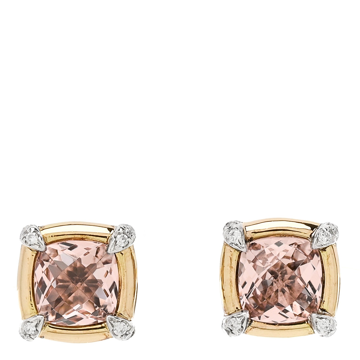 David Yurman 18K Yellow Gold Sterling Silver Diamond Morganite 5mm Petite Chatelaine Bezel Earrings 1 of 5