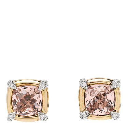 David Yurman 18K Yellow Gold Sterling Silver Diamond Morganite 5mm Petite Chatelaine Bezel Earrings 1 of 5