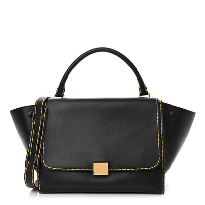 Celine Smooth Calfskin Yellow Stitching Medium Trapeze Black 1 of 10