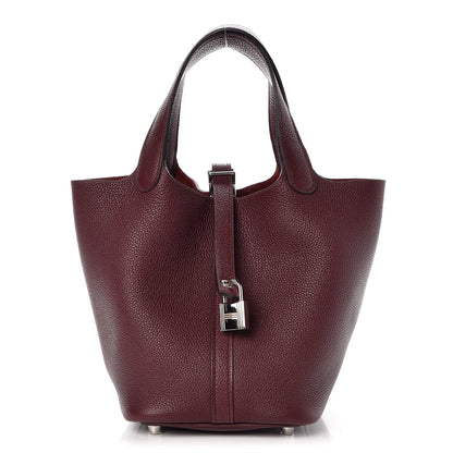 Hermes Taurillon Clemence Picotin Lock 18 PM Bordeaux 1 of 8