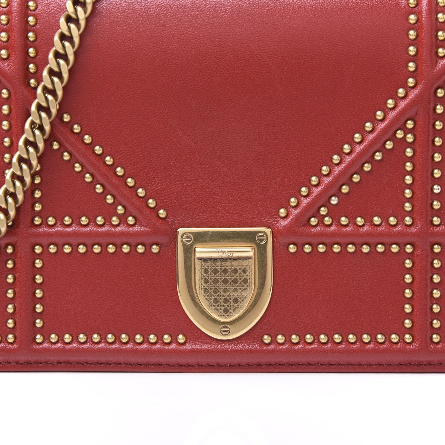 Christian Dior Lambskin Studded Diorama Wallet on Chain Pouch Red 11 of 11