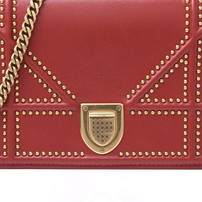 Christian Dior Lambskin Studded Diorama Wallet on Chain Pouch Red 11 of 11