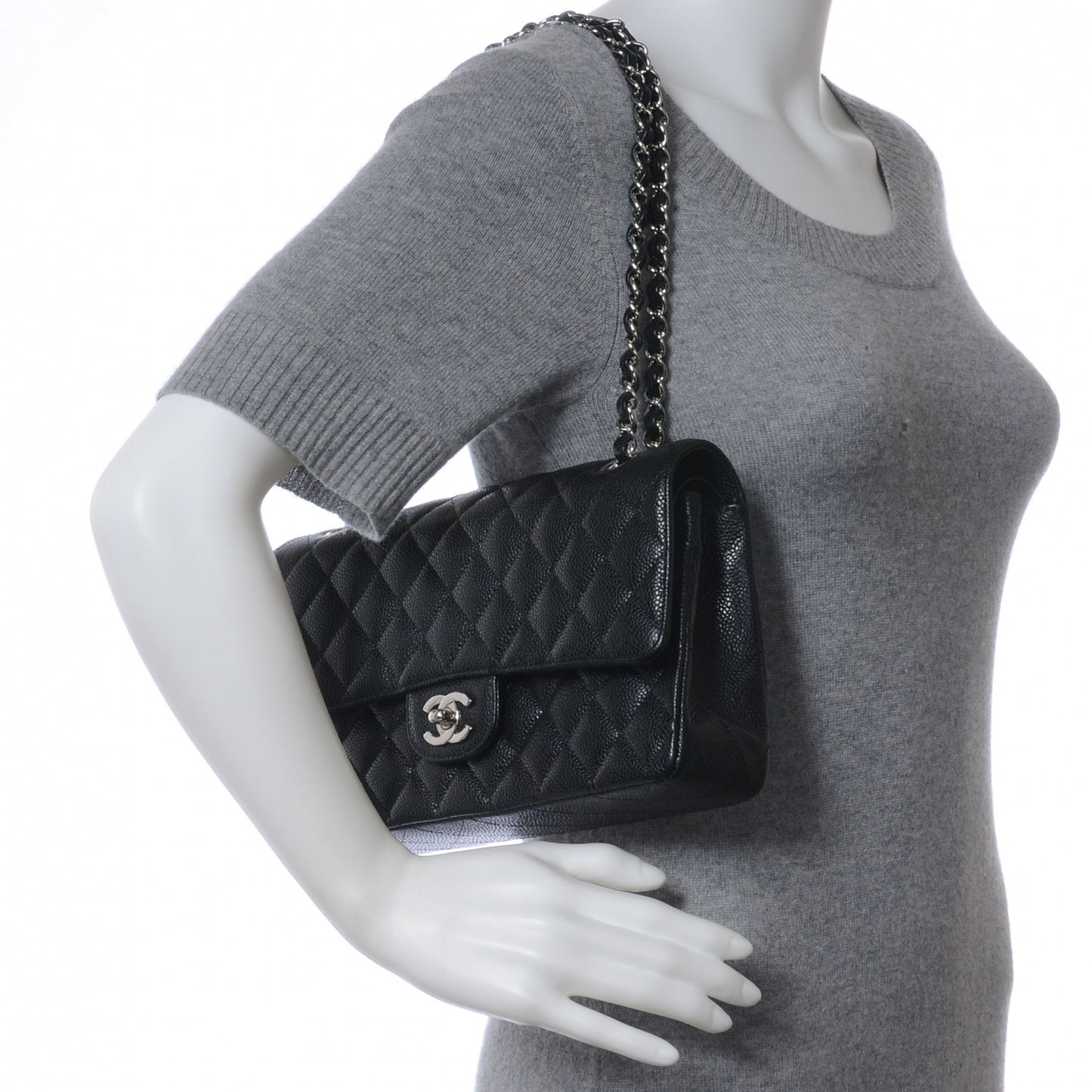 Caviar Quilted Medium Double Flap Black