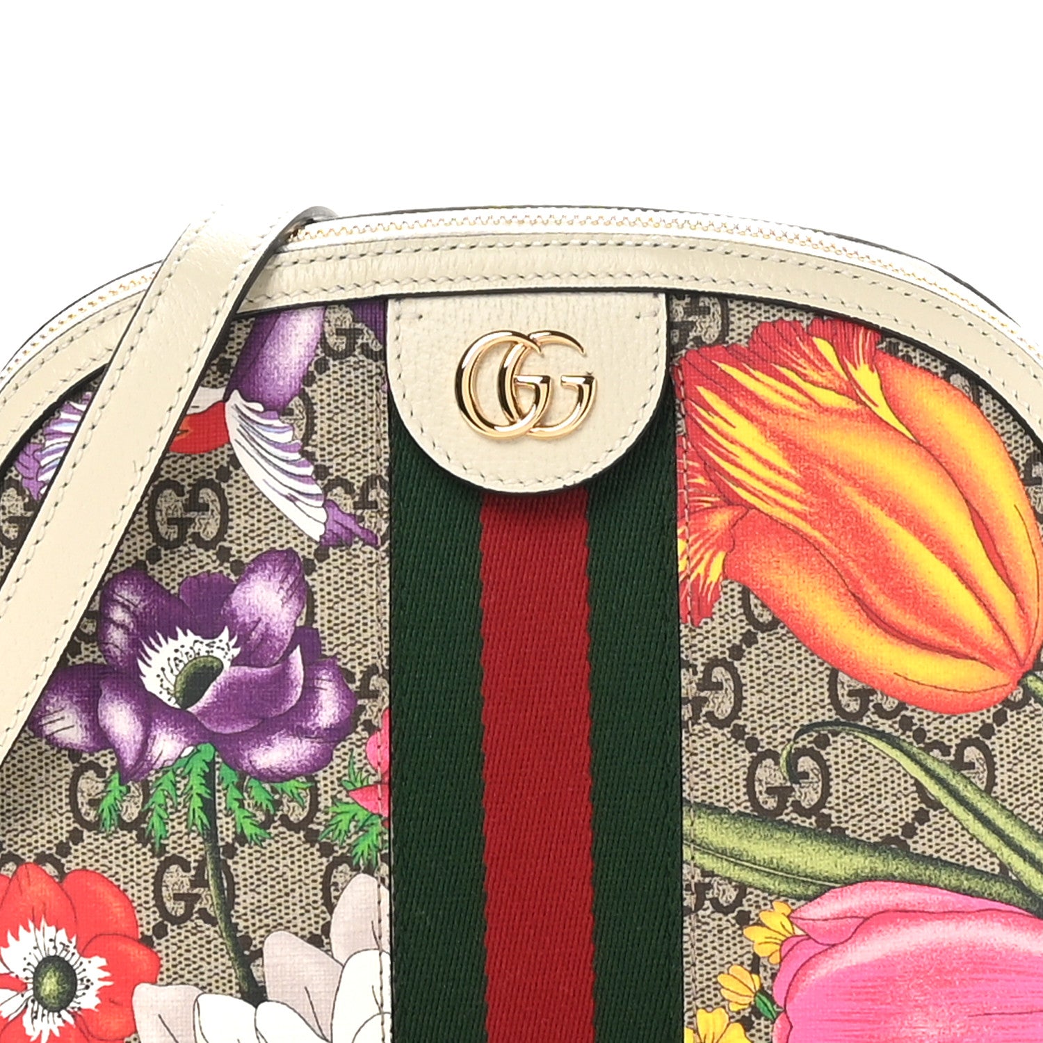 Gucci GG Supreme Monogram Flora Web GG Small Ophidia Dome Shoulder Bag White 8 of 10