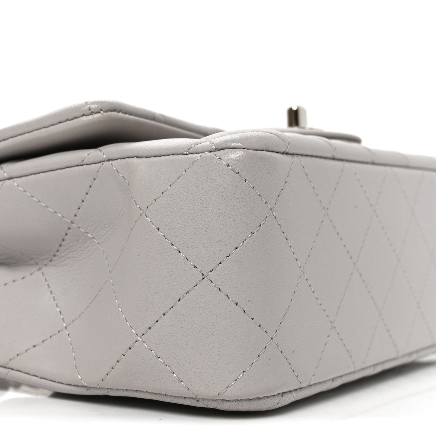 Lambskin Quilted Mini Rectangular Flap Light Grey